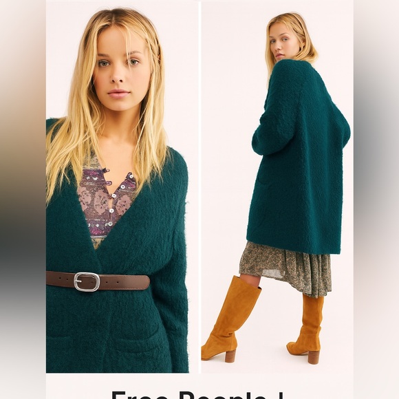 Free People Fuzzy Open Front Cardigan Sweater – Evergreen – Size M - Picture 1 of 10